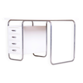 Bureau tubulaire blanc Bauhaus en acier chromé à haute brillance attribué à Robert Slezak, tchèque, années 1930.