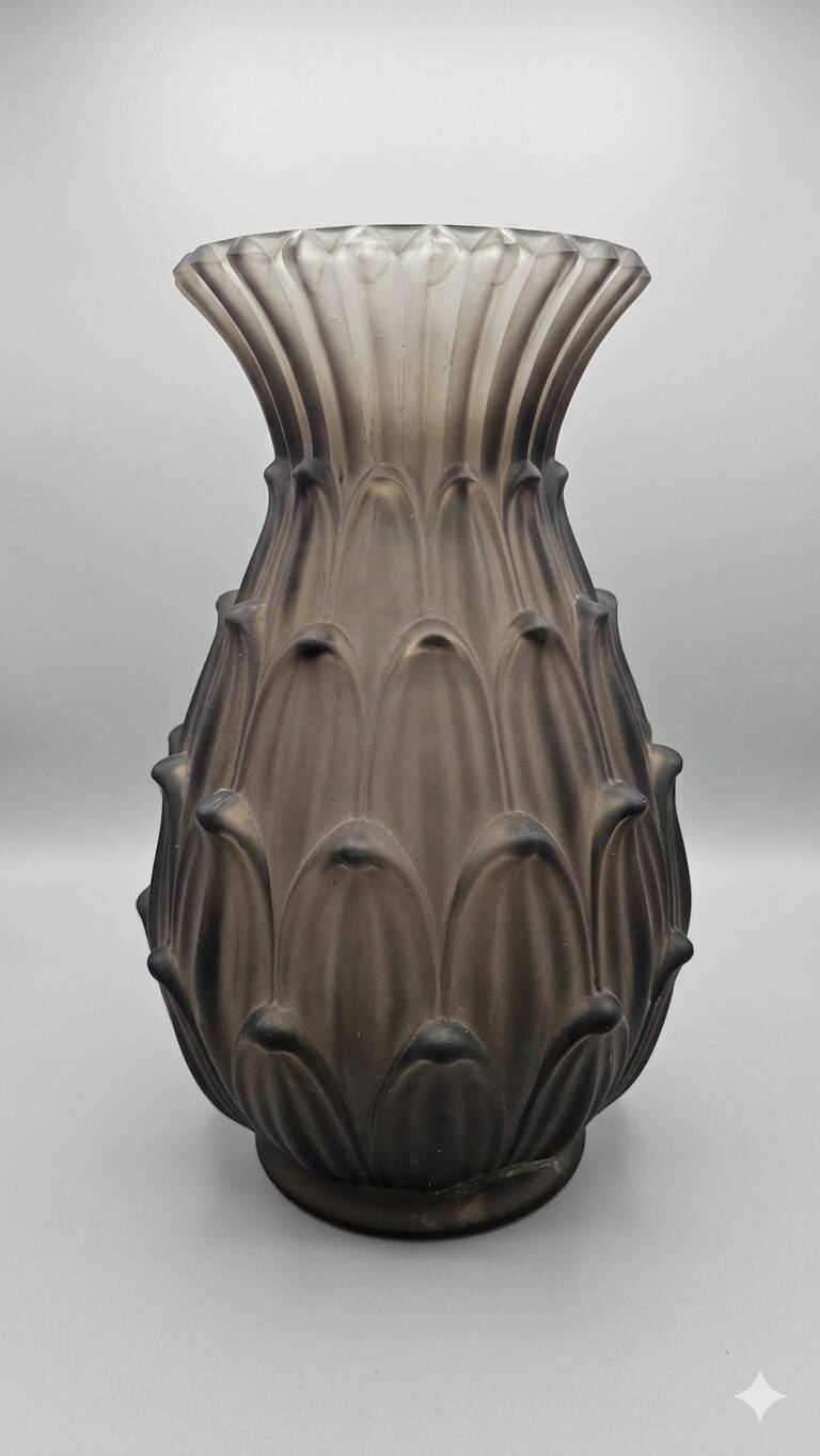 Large Art Deco vase in smoked frosted glass