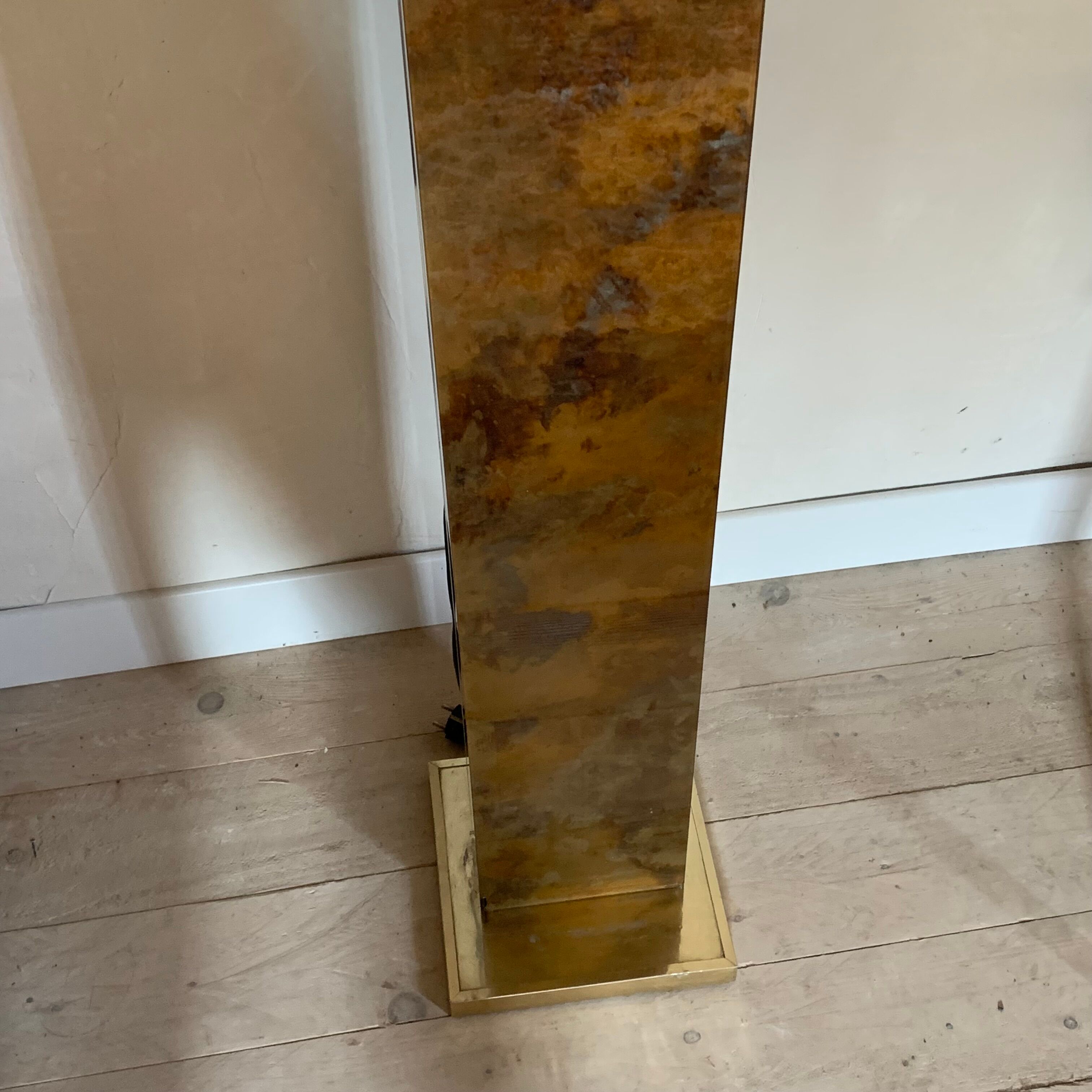 Totem column floor lamp in glass and vintage brass