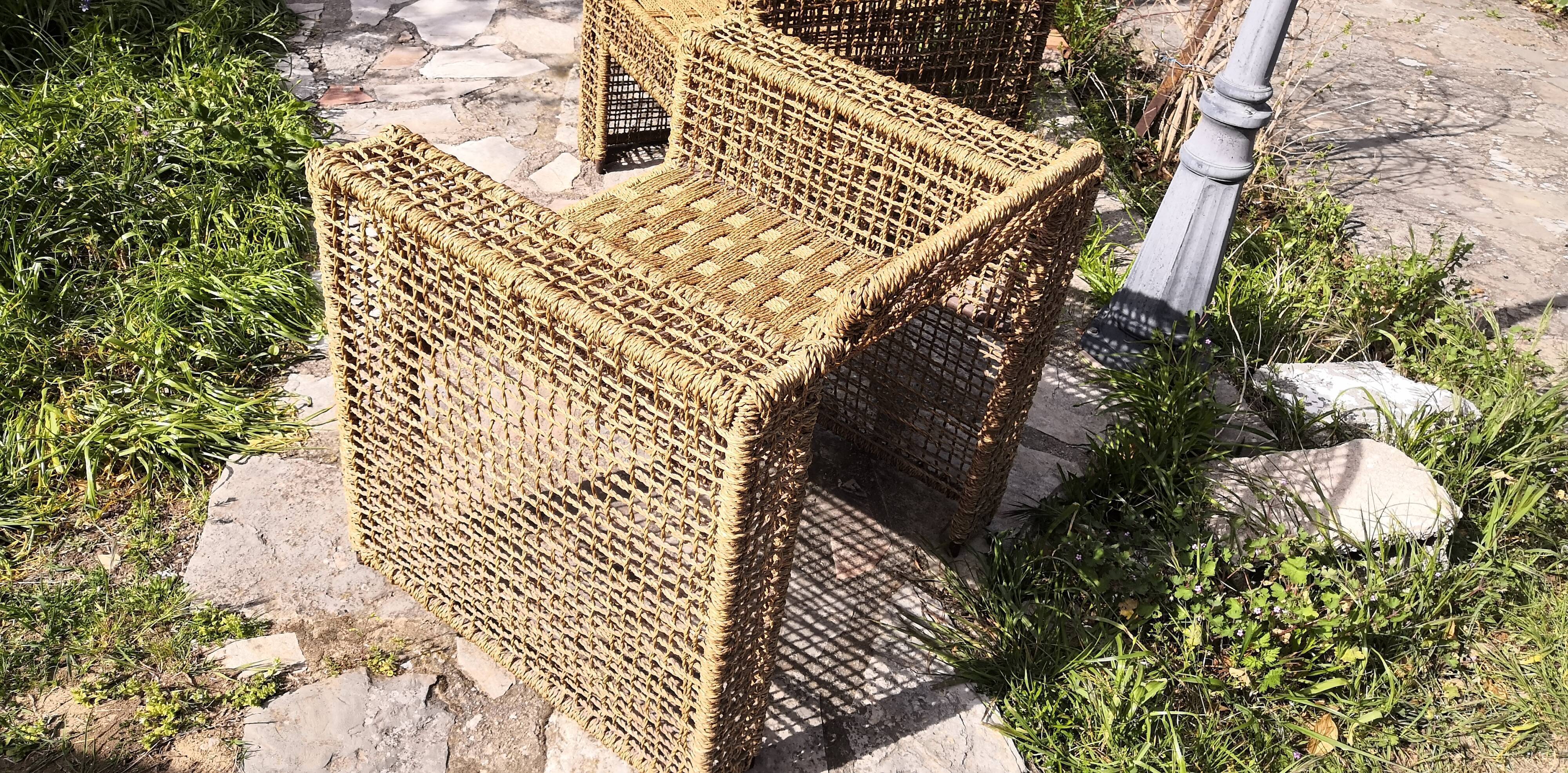 Armchair in metal and braided rope, 1980