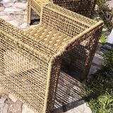 Armchair in metal and braided rope, 1980