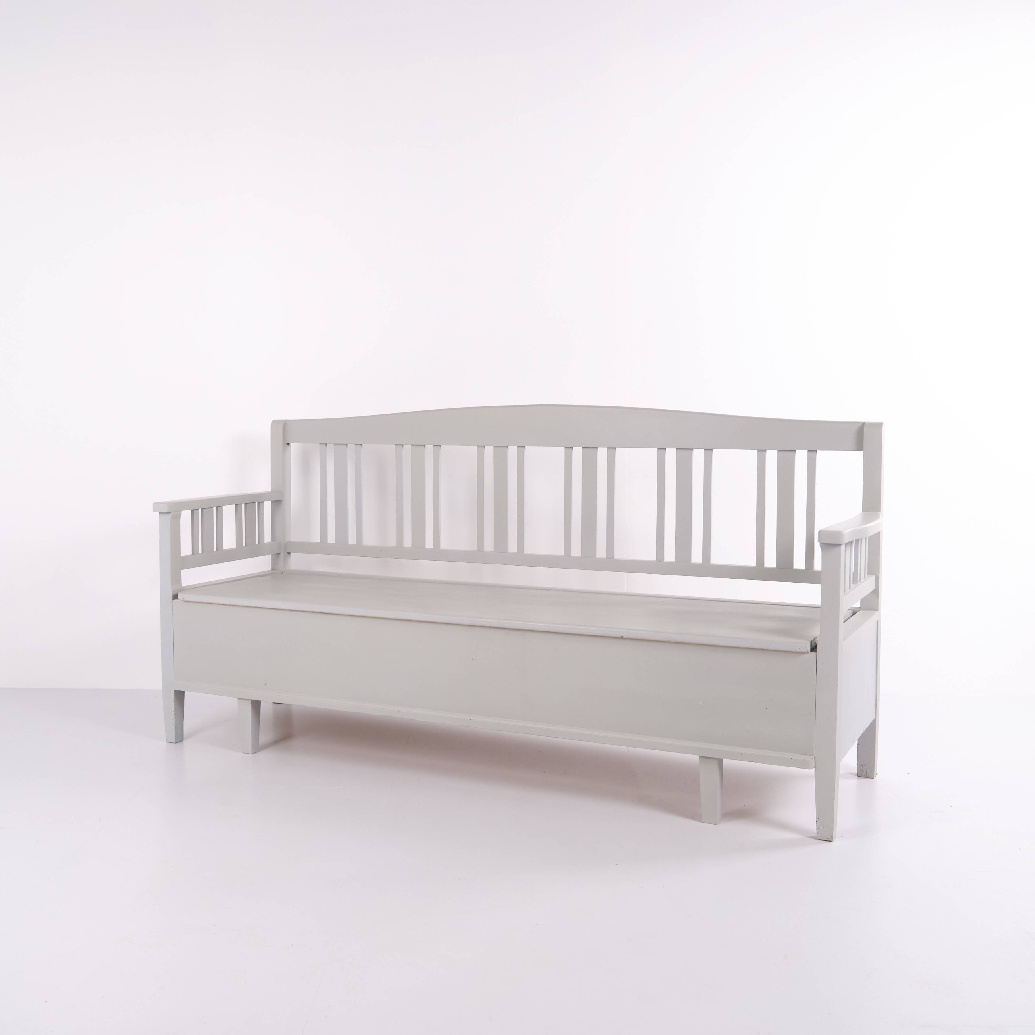 Swedish bench – grey painted – antique – painted pine – c. 1860s