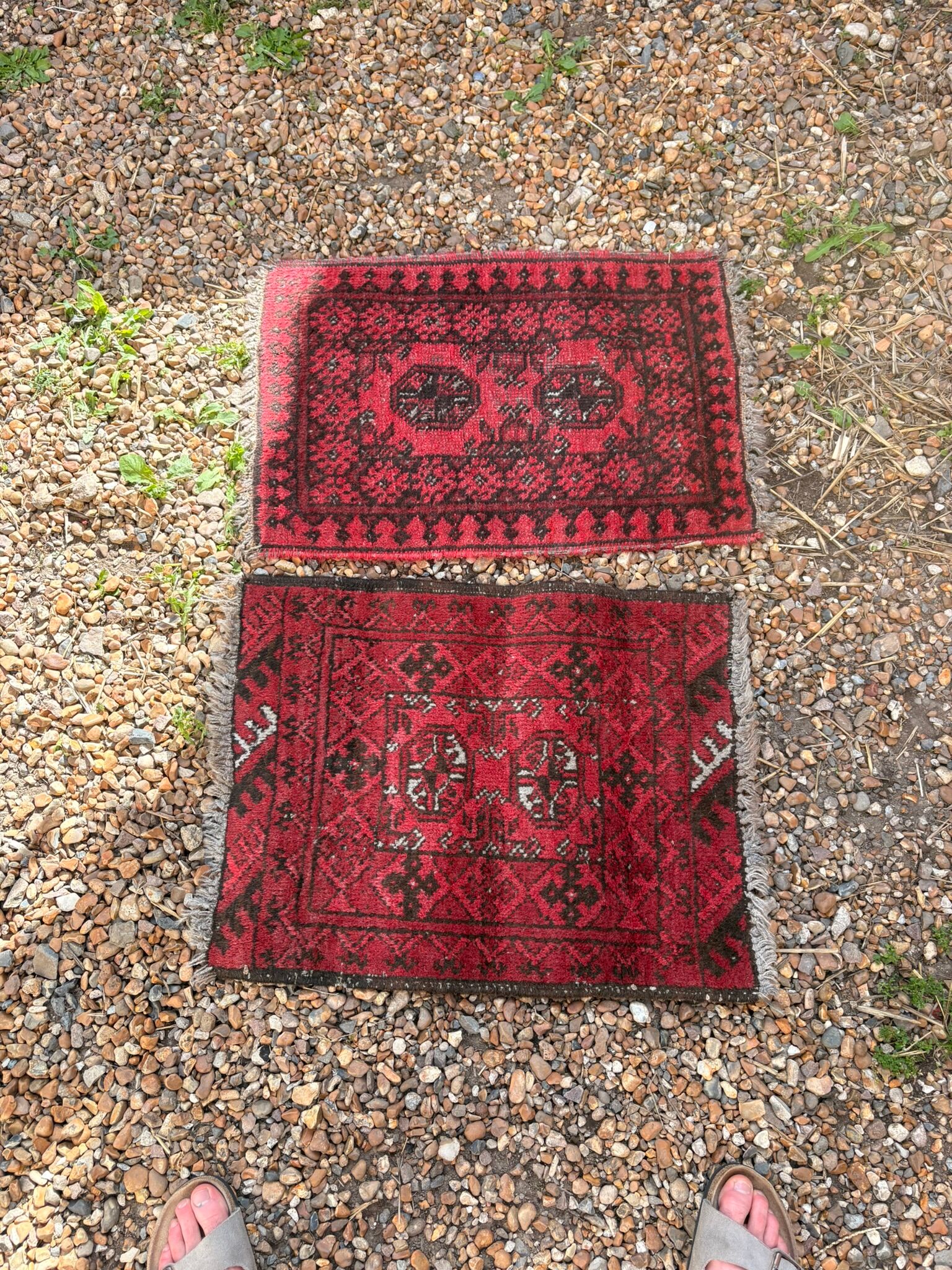 Pair of Antique Balouch Rugs 54x44 Hand-Knotted Wool Cushion Boho Vintage