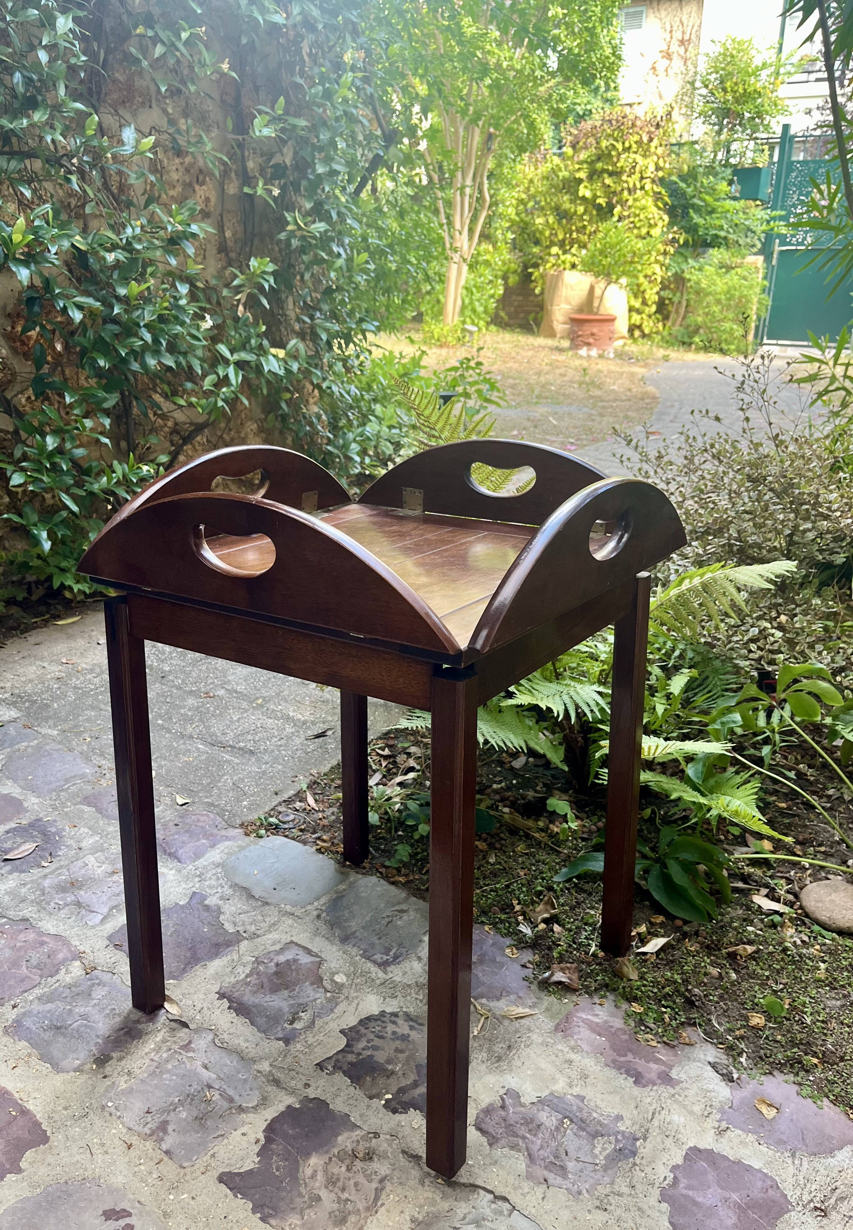 Table basse de bateau vintage pliante en bois et laiton