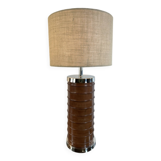 Leather and metal covered lamp from the 1990s