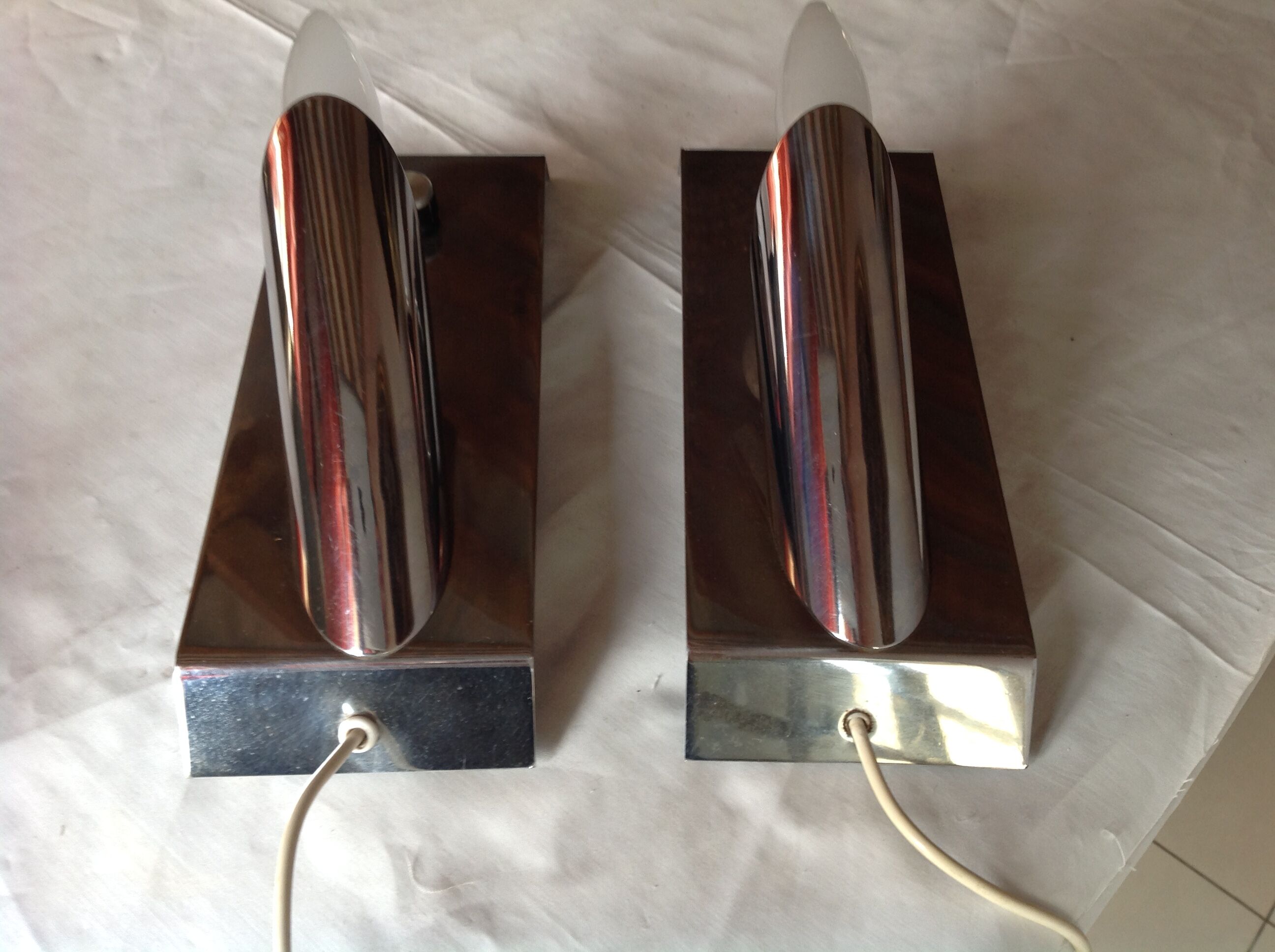 Pair of vintage chrome lamps, 70s