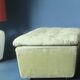 Laauser armless patchwork olive leather lounge chair and ottoman, 1970s
