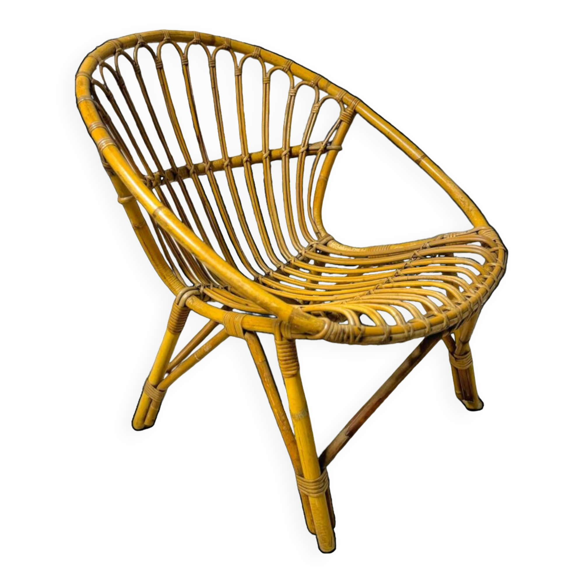 Adult basket armchair in vintage wicker rattan 1960s