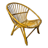 Adult basket armchair in vintage wicker rattan 1960s