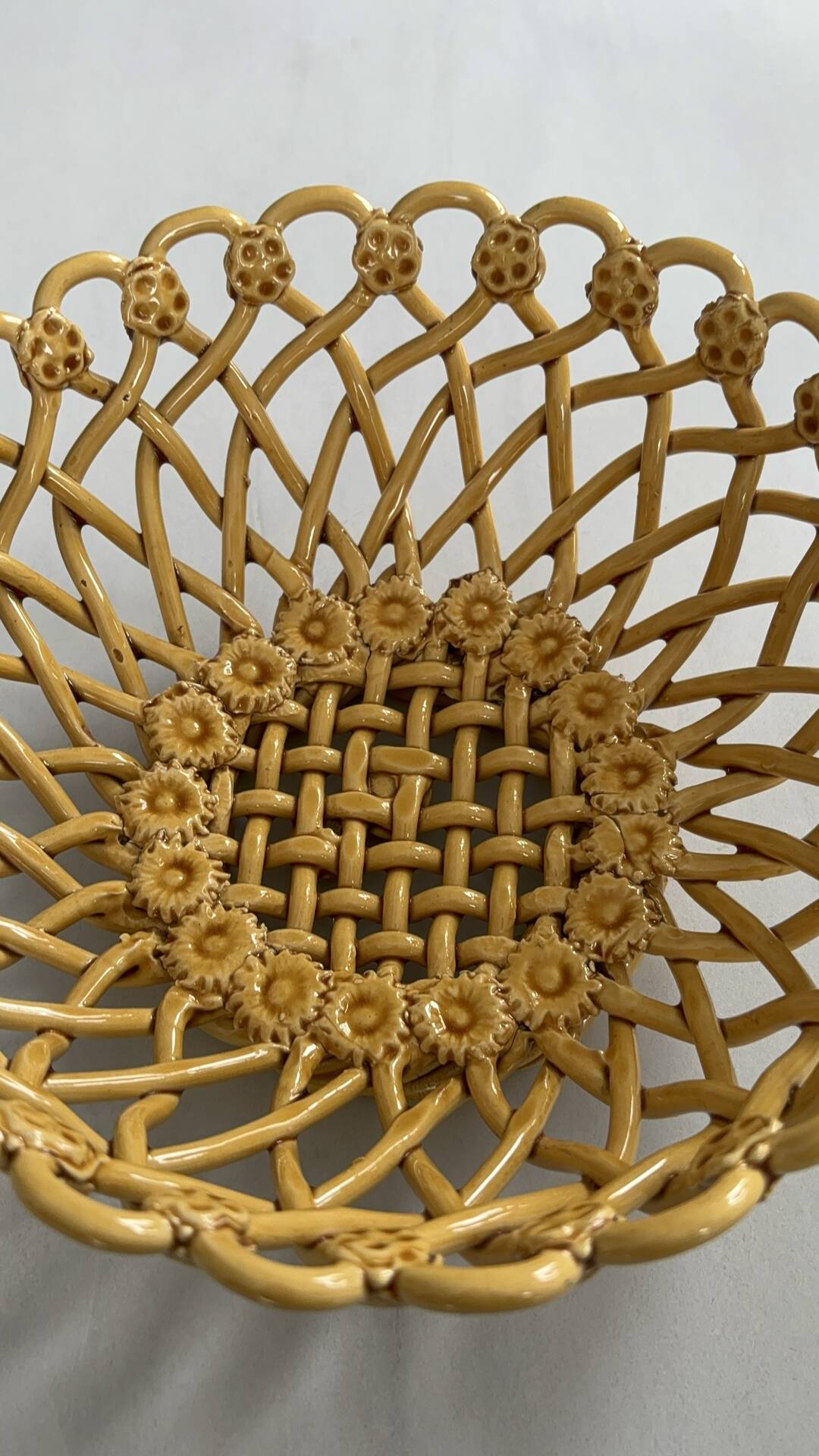Pichon Uzès handmade ceramic basket – Yellow ochre openwork basket