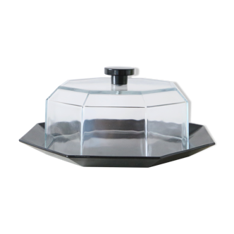Cheese bell and its tray Arcoroc Octime series, 1980, glass, vintage