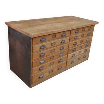Textile factory furniture 1920 with 12 drawers in oak and metal