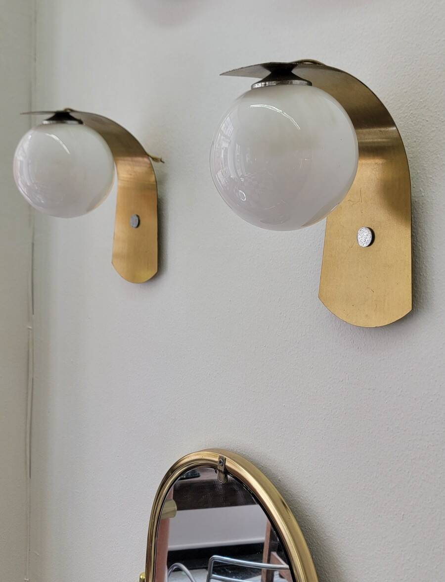 Vintage opaline and brass wall lights