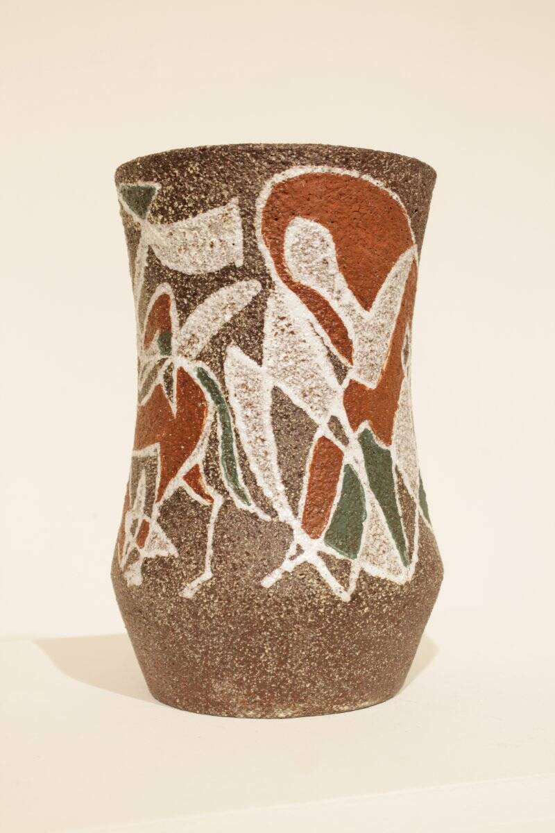 Vase with modernist/primitive art decoration - Accolay pottery
