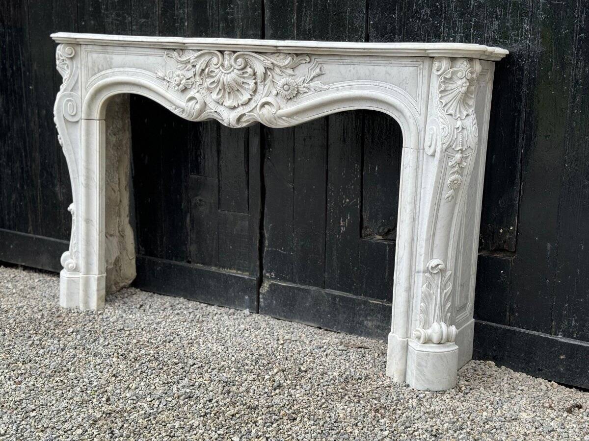 Remarkable Louis XV Style Fireplace In White Carrara Marble Circa 1880