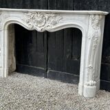 Remarkable Louis XV Style Fireplace In White Carrara Marble Circa 1880