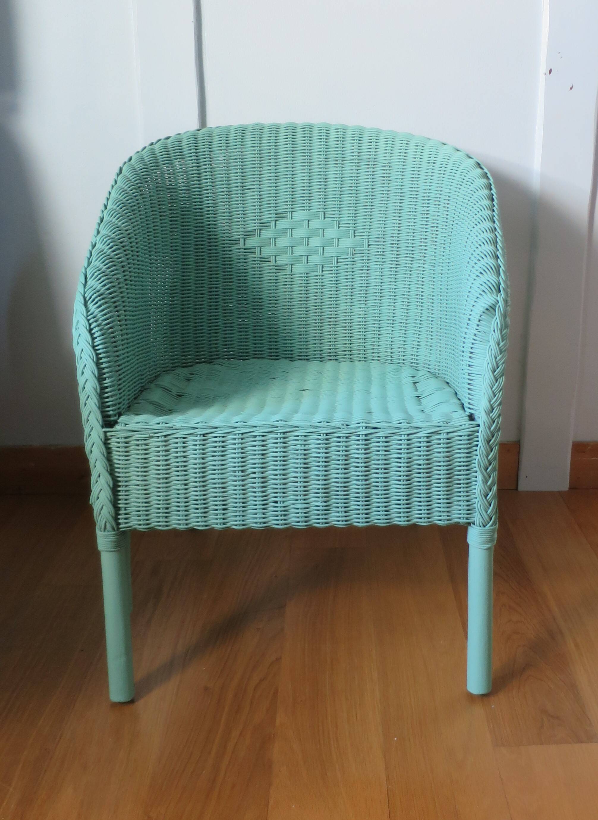 Fauteuil rotin osier vintage 1985 vert