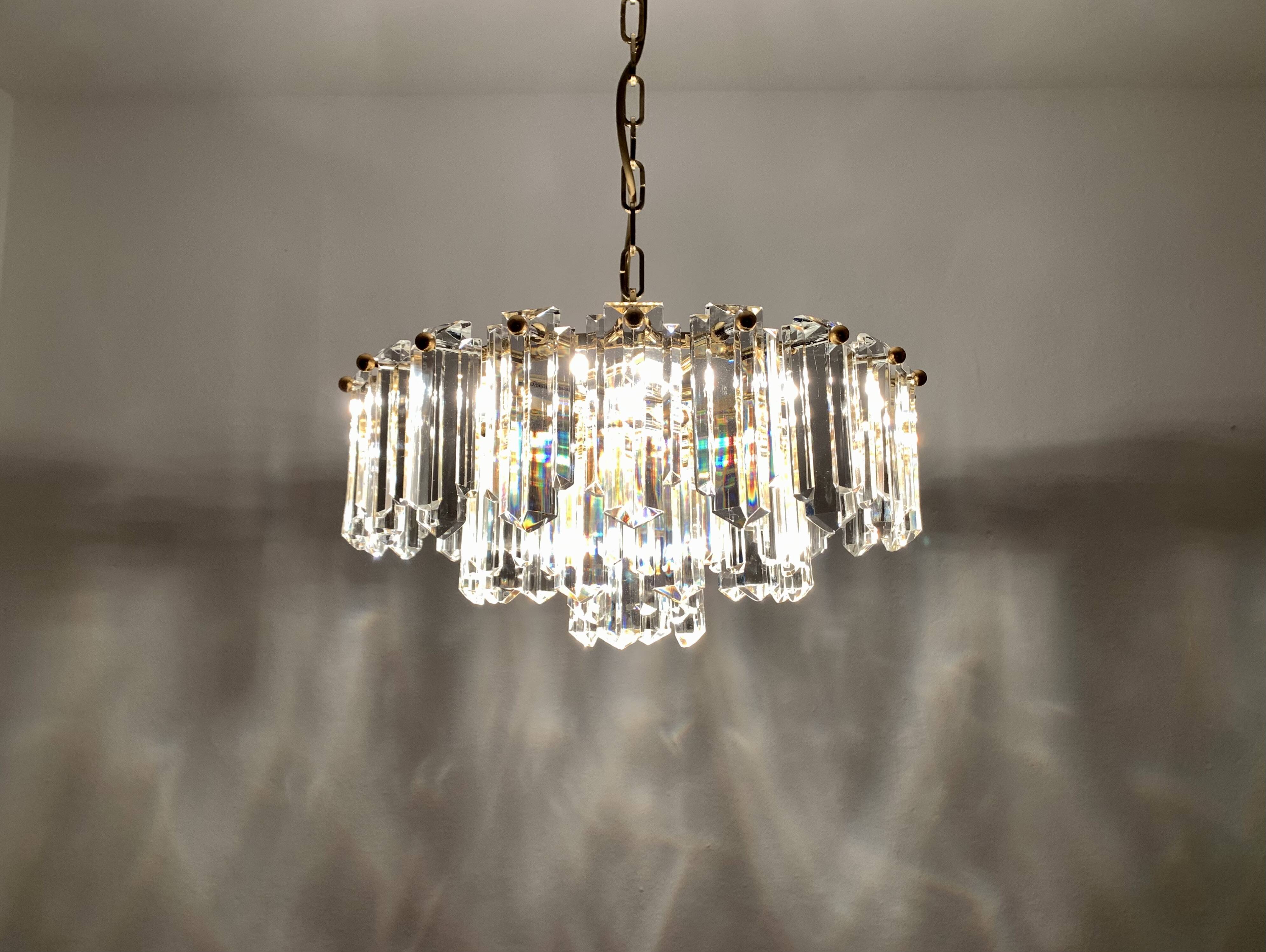 1 of 2 Crystal Glass Chandelier by J.T. Kalmar