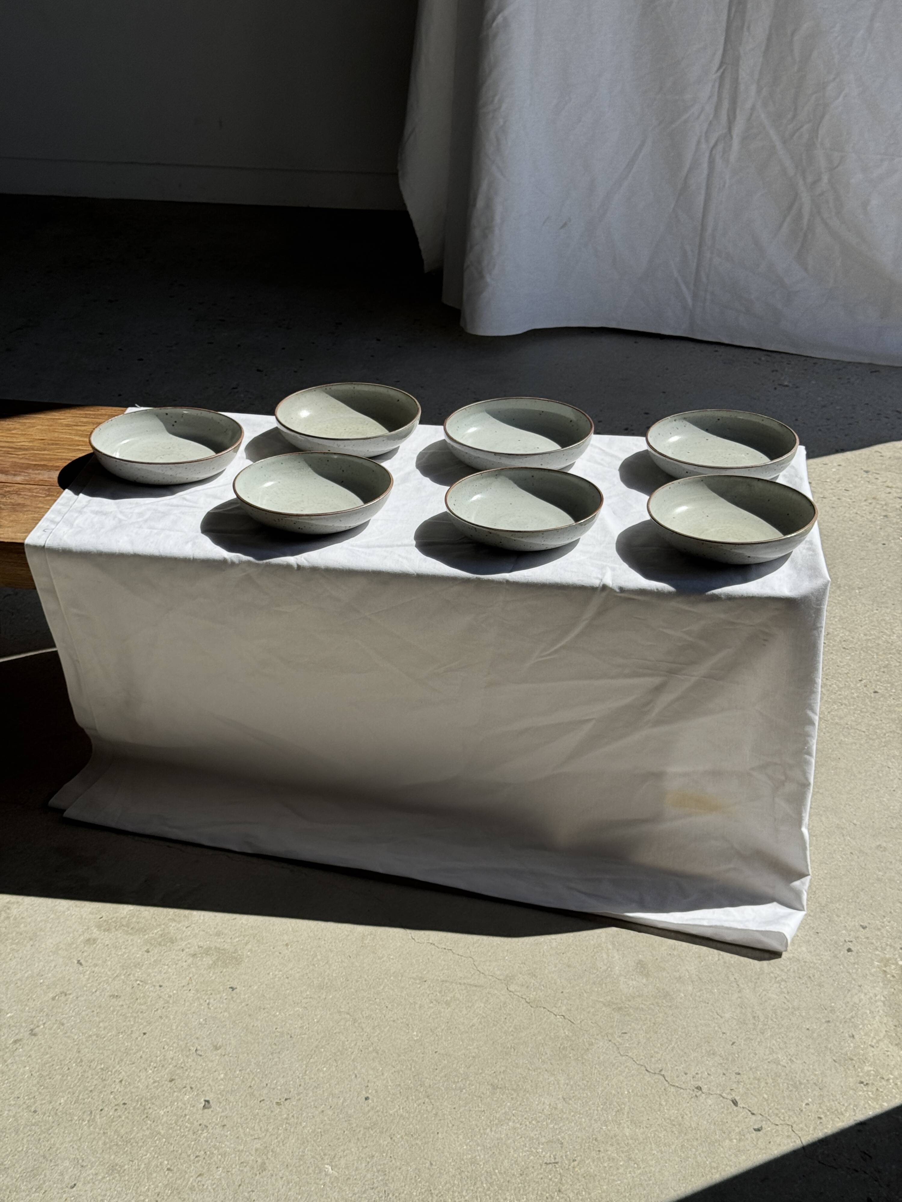 Set of 7 handmade grey glazed ceramic deep plates D18.5 H5.