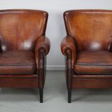 Vintage Dutch Cognac Colored Leather Club Chair, Set of 2