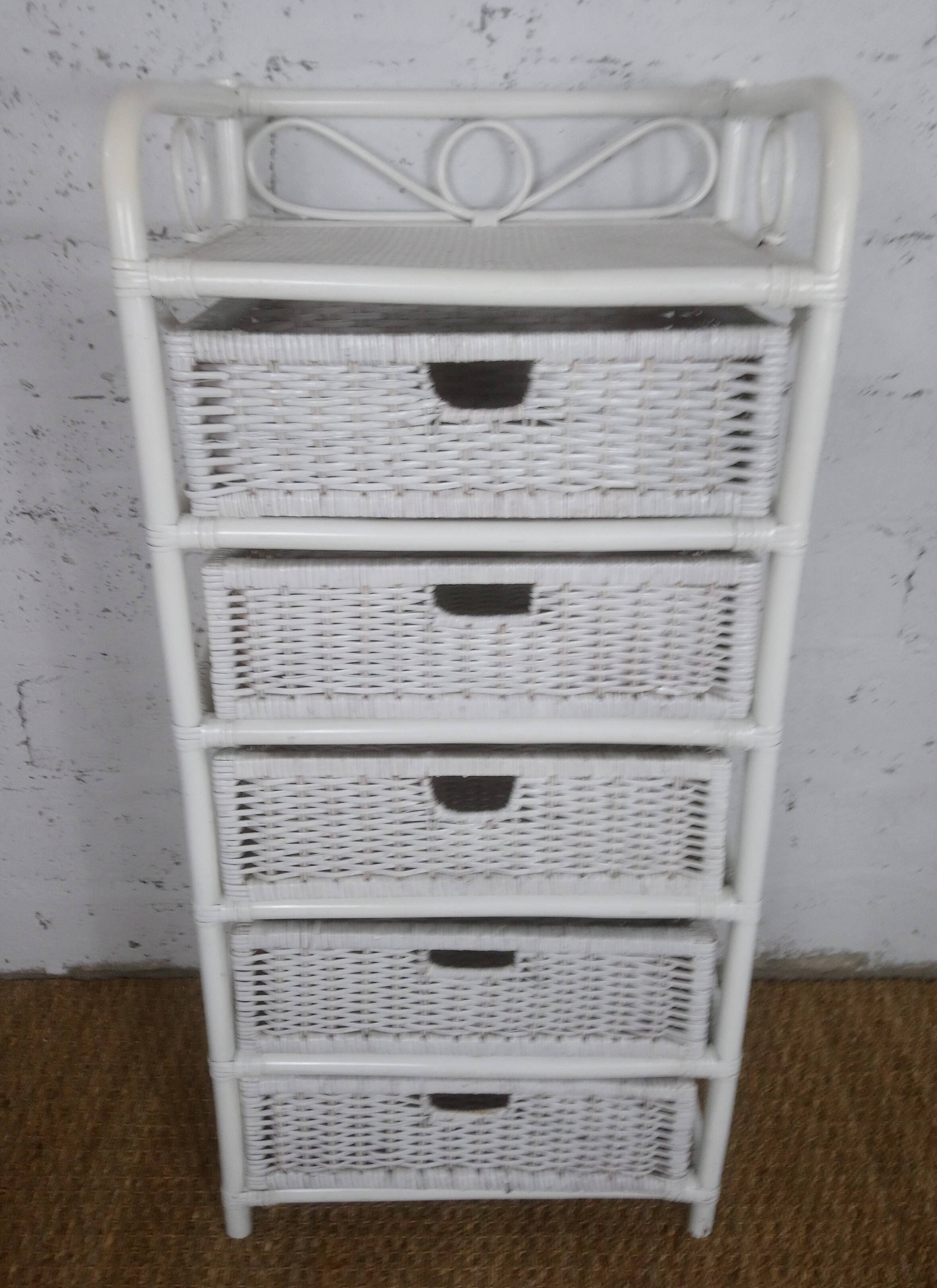 Rare chest of drawers 5 drawers in white bamboo rattan vintage 1970s