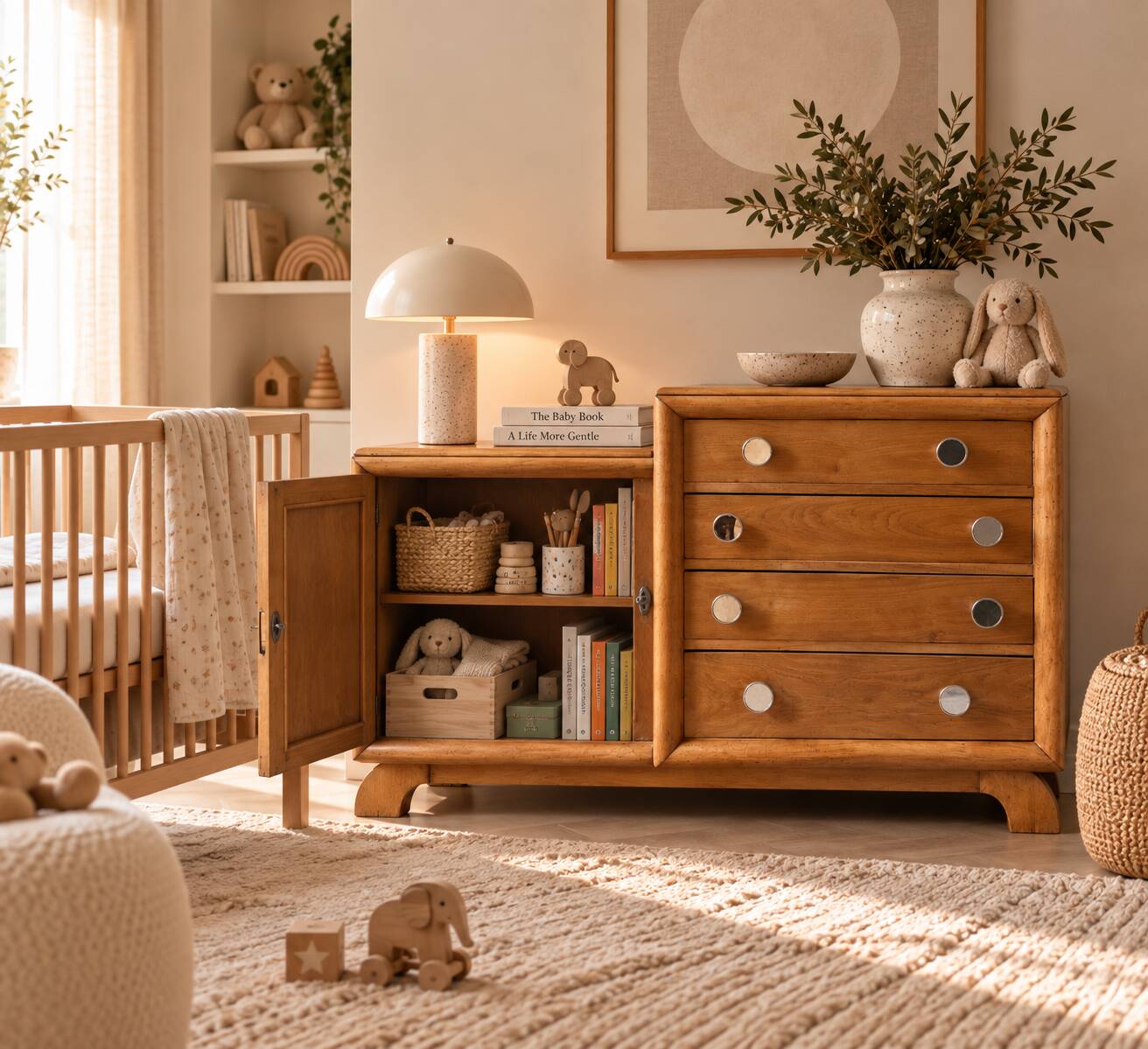 Commode asymétrique art déco chêne brut rénovée