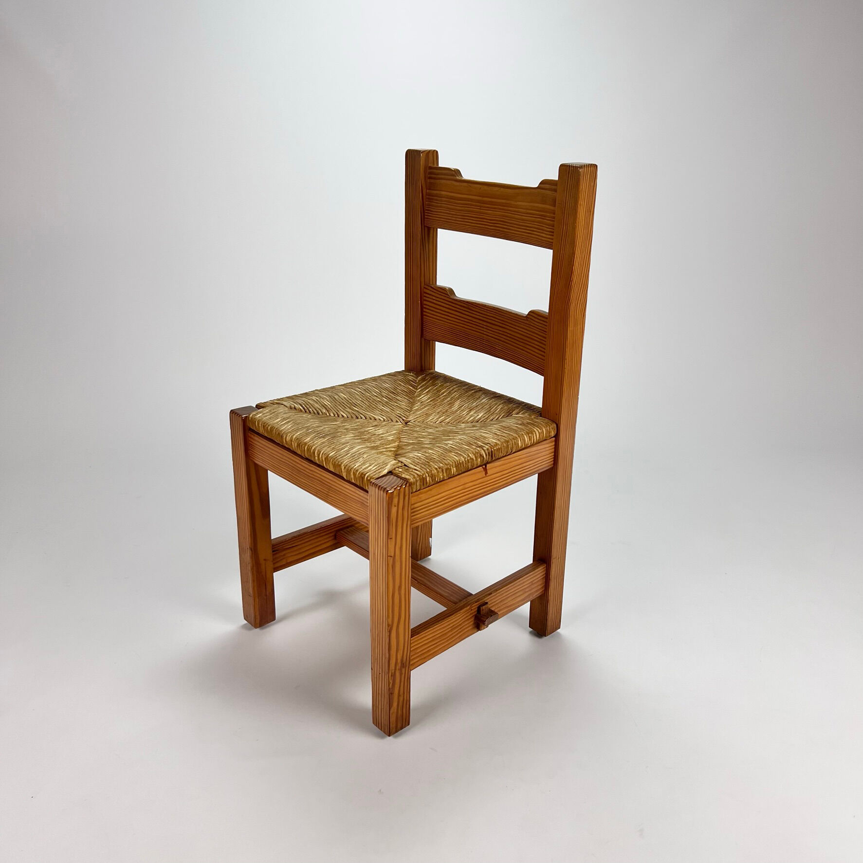 Mid century pine and rush dining chairs, set of 6, 1960s