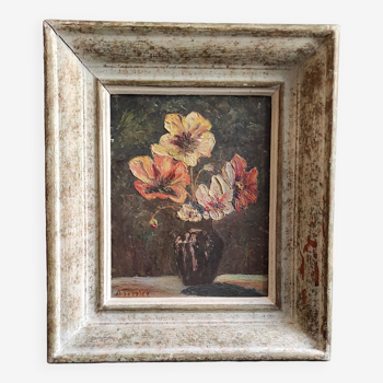 French vintage oil painting of flowers, signed A. Terrier