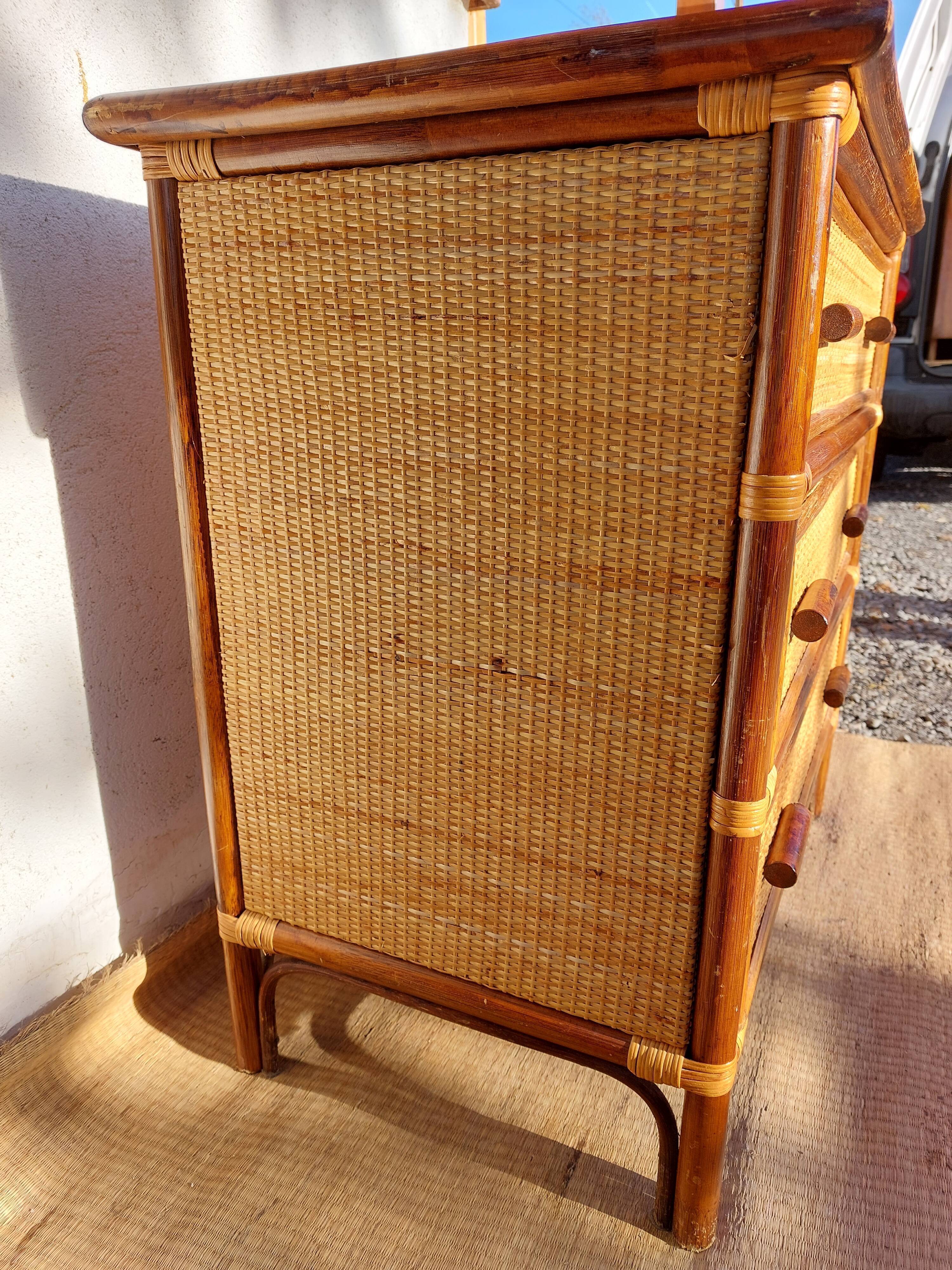 Wicker chest of drawers, canning and bamboo wood