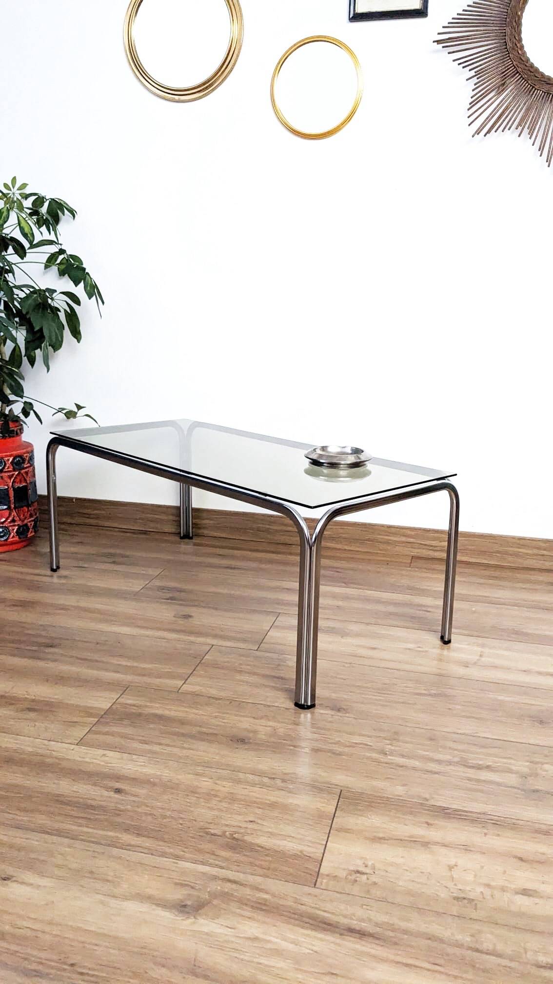 Vintage chrome and smoked glass coffee table