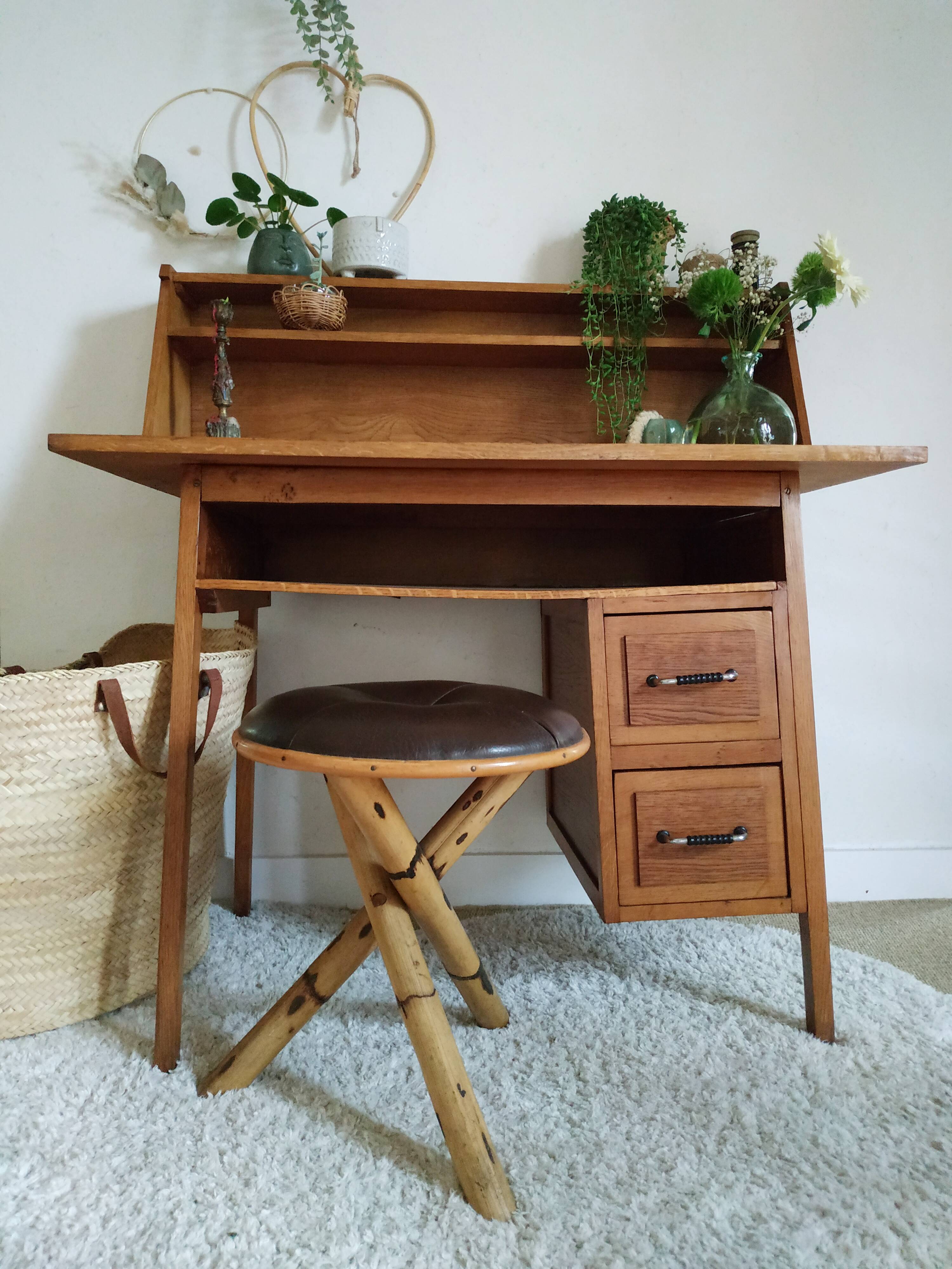 Bureau scandinave pieds compas vintage