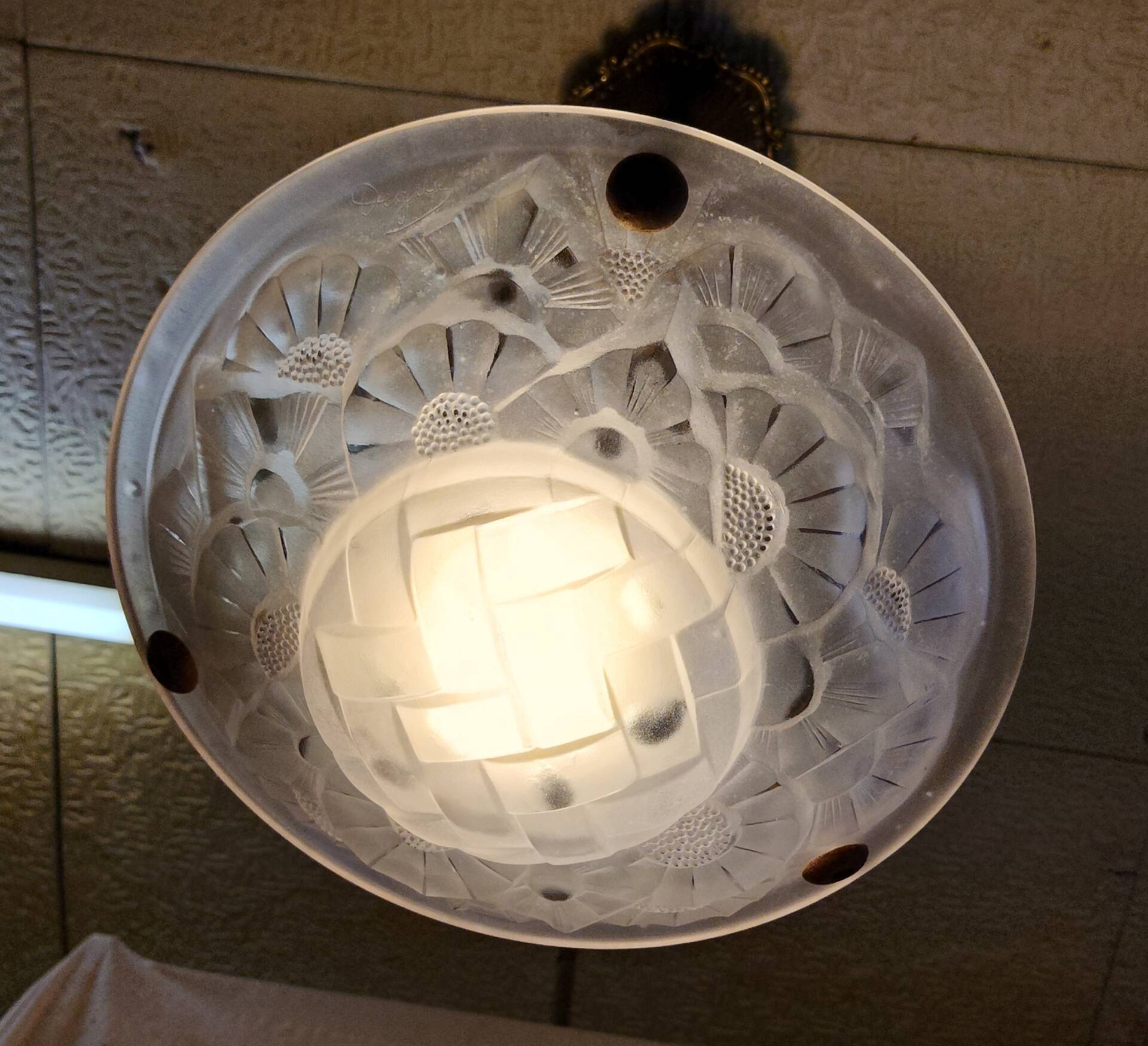 Art Deco bronze and glass suspension - 1930s/40s