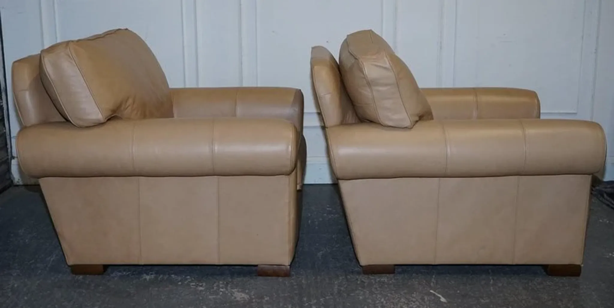 Brown Leather Latte Armchairs by Multi York England, Set of 2