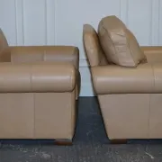 Brown Leather Latte Armchairs by Multi York England, Set of 2