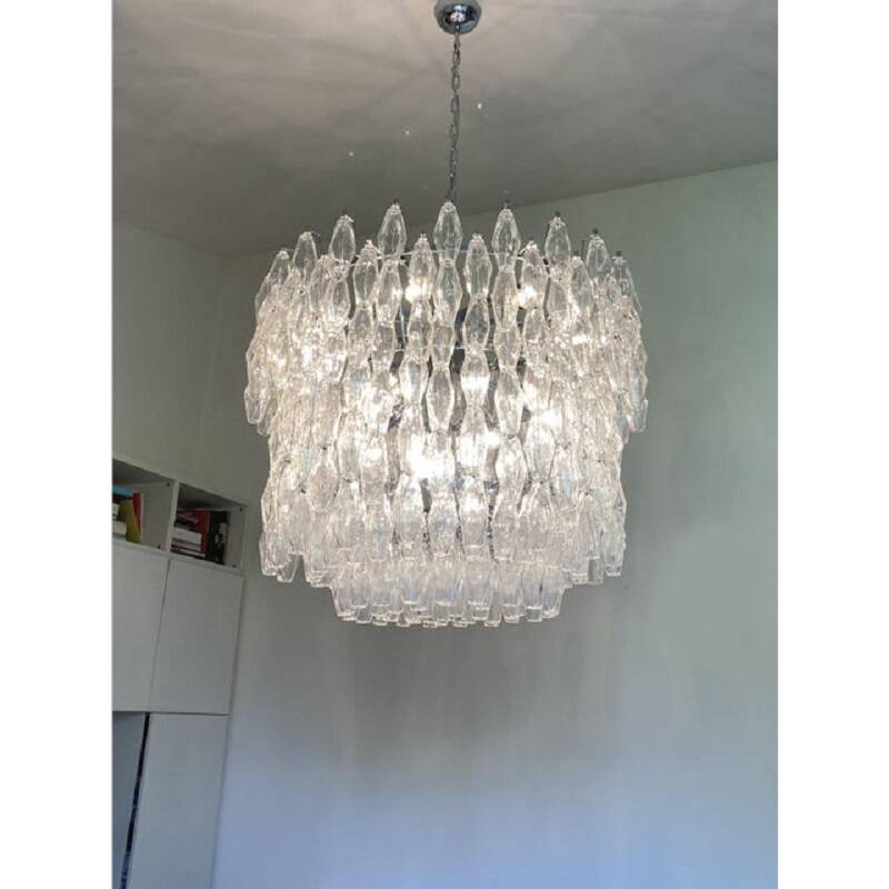 Contemporary Large Clear "Poliedri" Murano Glass Chandelier