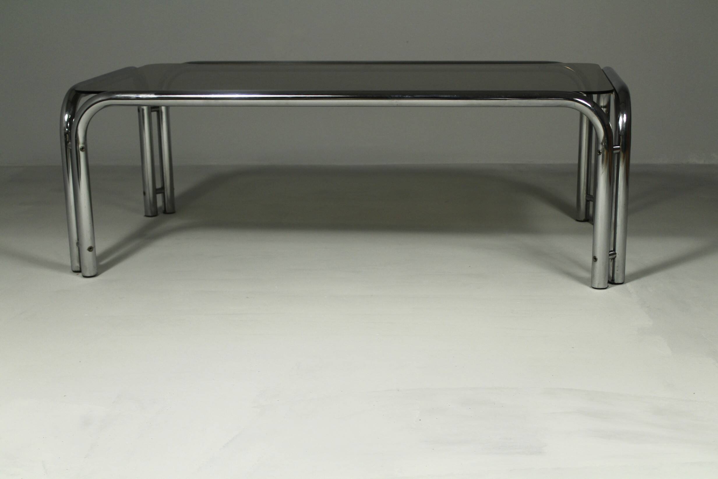 Large Coffee Table from Tubular Steel and Smoked Glass, 1980s.