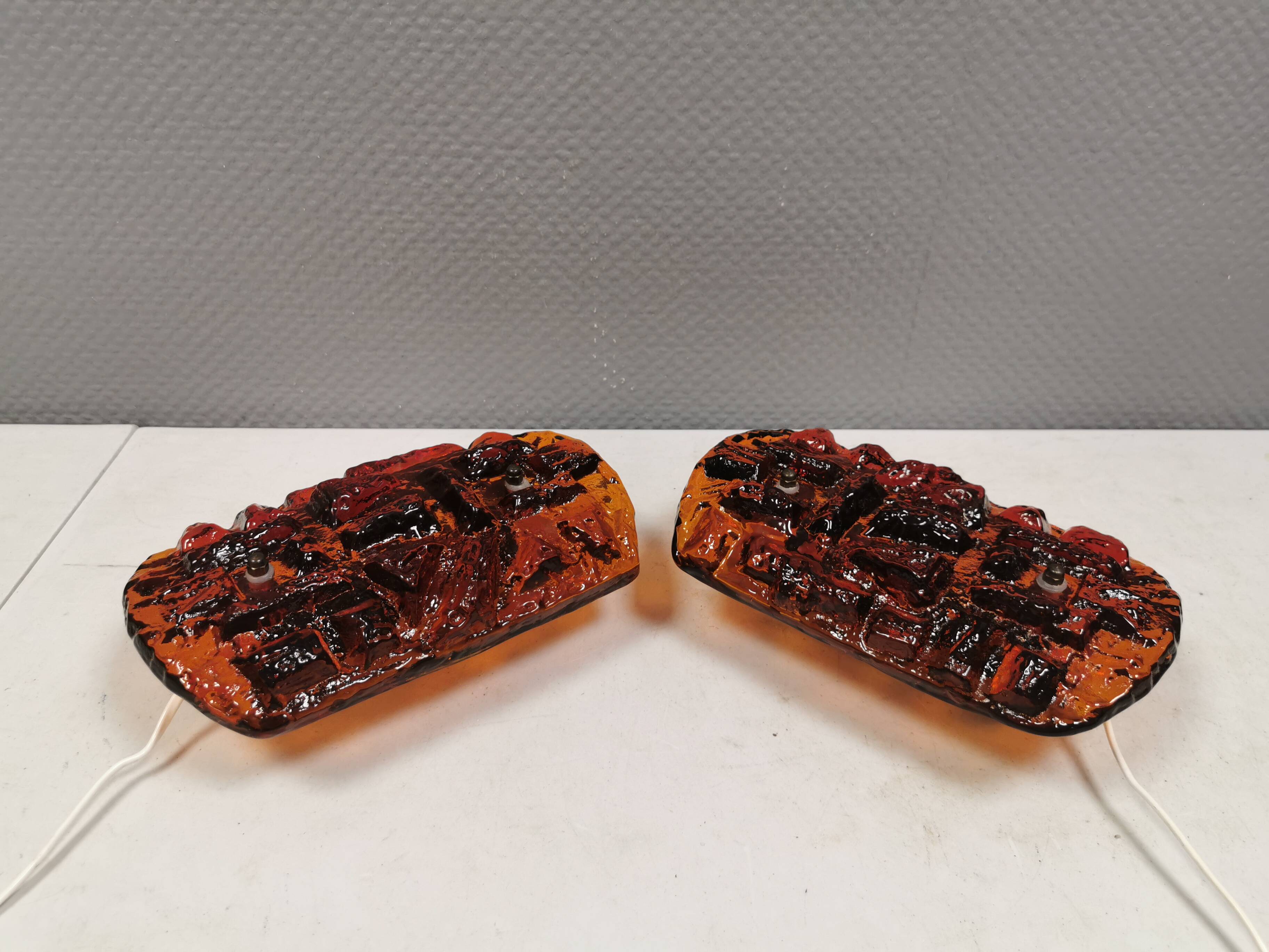 A set of wall lamps in amber-colored glass from Danish Vitrika, 1970s