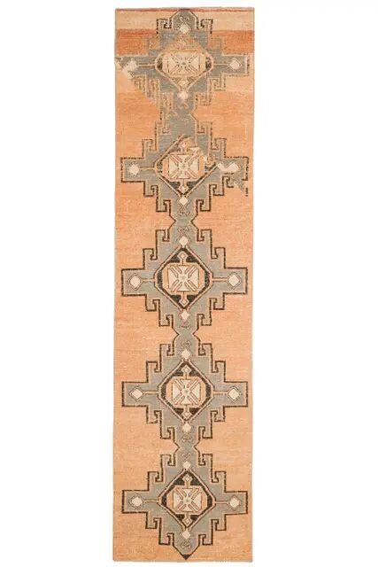 Vintage Turkish Hand-Knotted Wool Cotton Orange Runner Rug 95x408