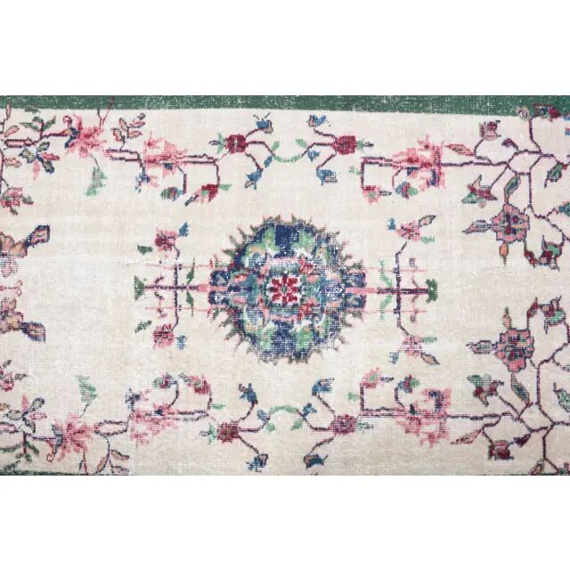 Vintage Turkish Oushak Handmade Wool Cotton Beige Area Rug 117x217