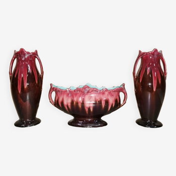 Pair of vase + planter art nouveau slip dl france fireplace trim