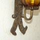 Pair of Hand Forged Wrought Iron Medieval Style Wall Lights with Amber Shades 42