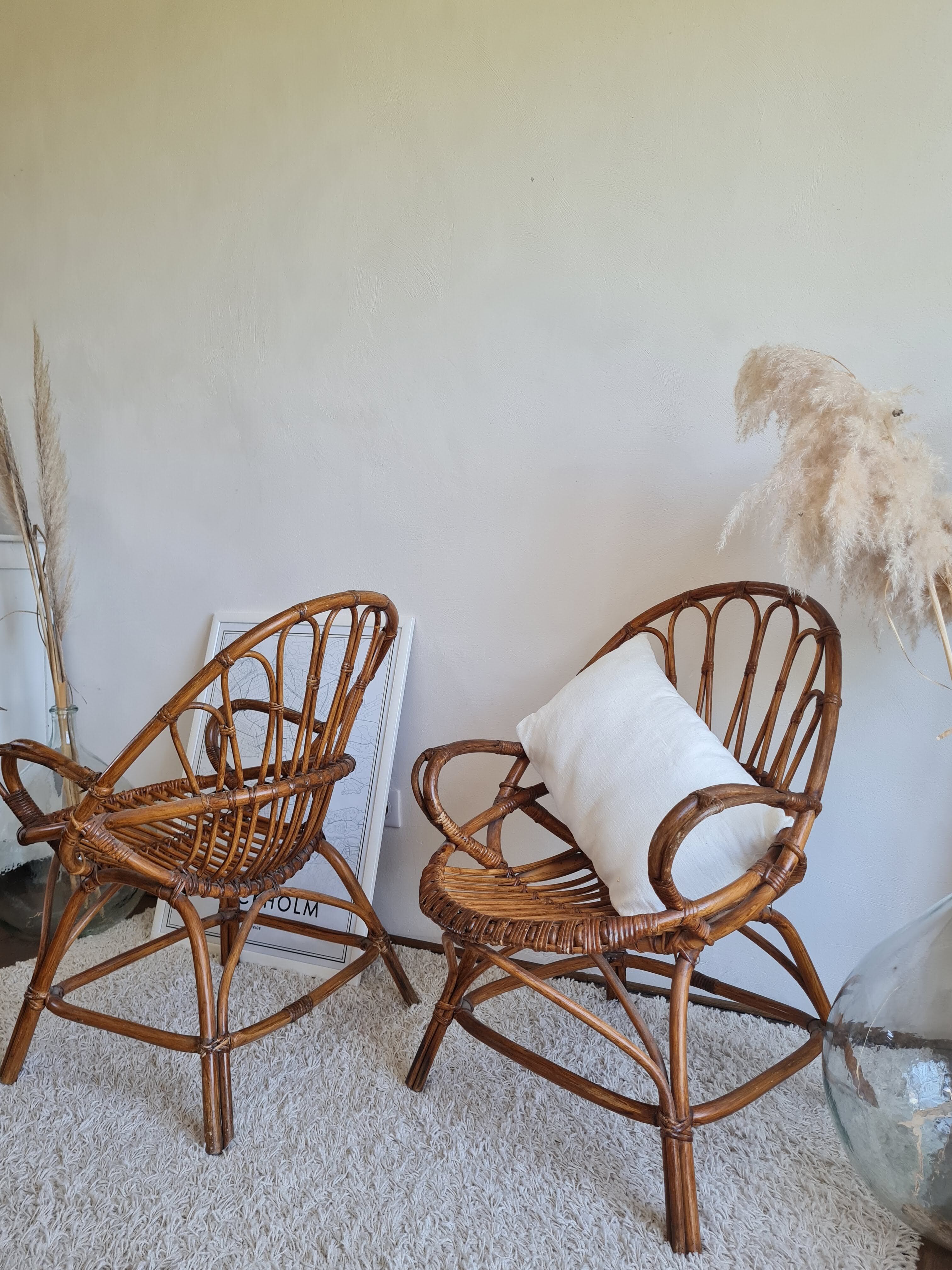 Pair of vintage rattan armchairs