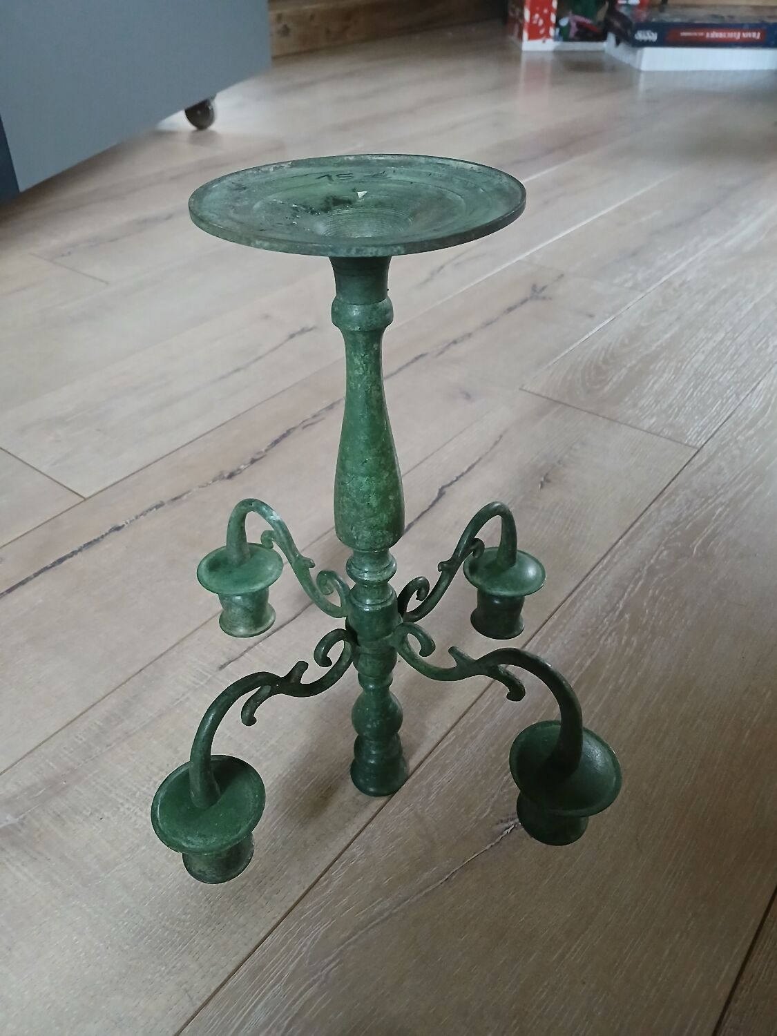 Antique green wrought iron chandelier
