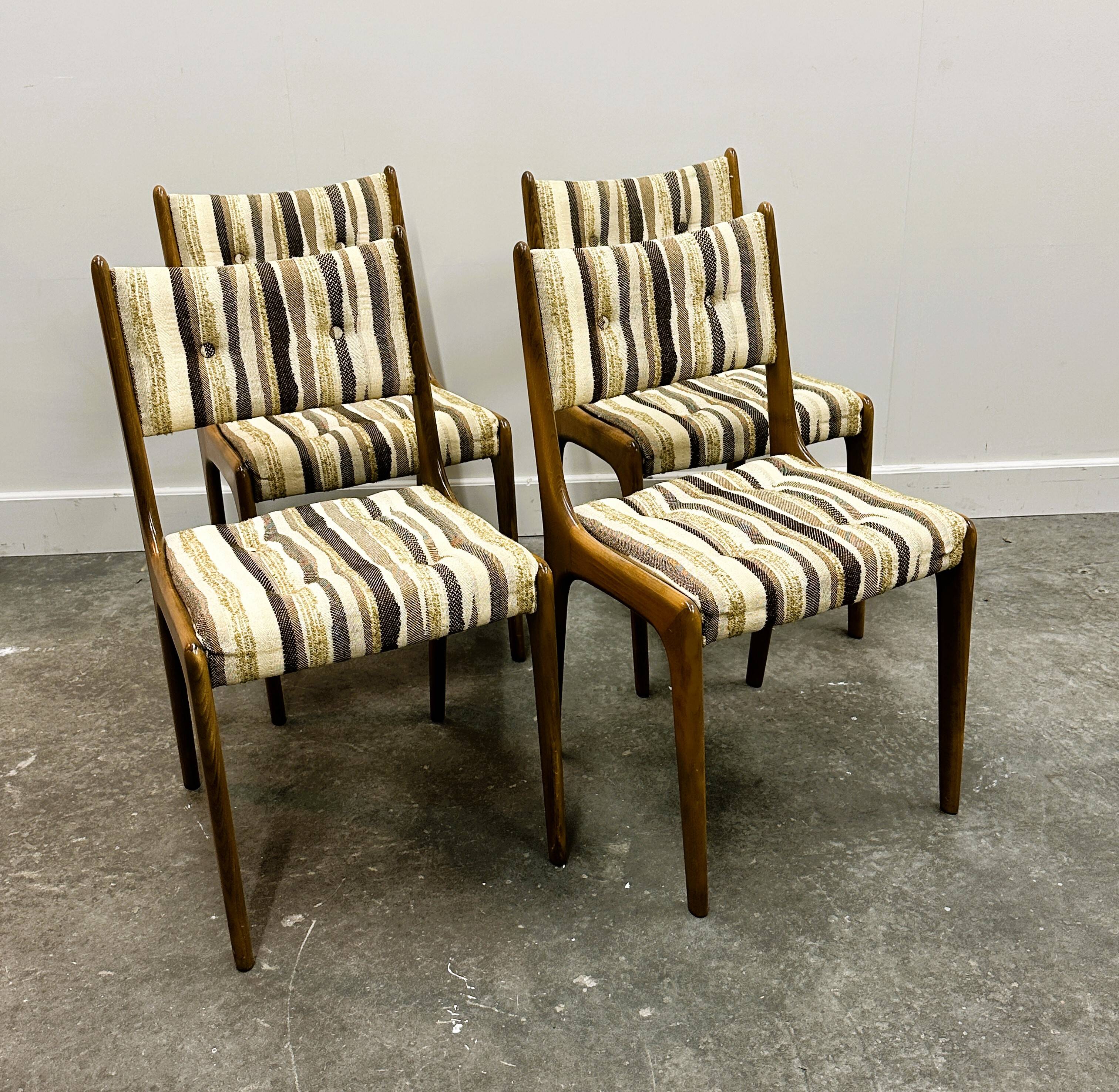 Set of 4 Teak Danish Dining Chairs with Original Fabric, 1970s
