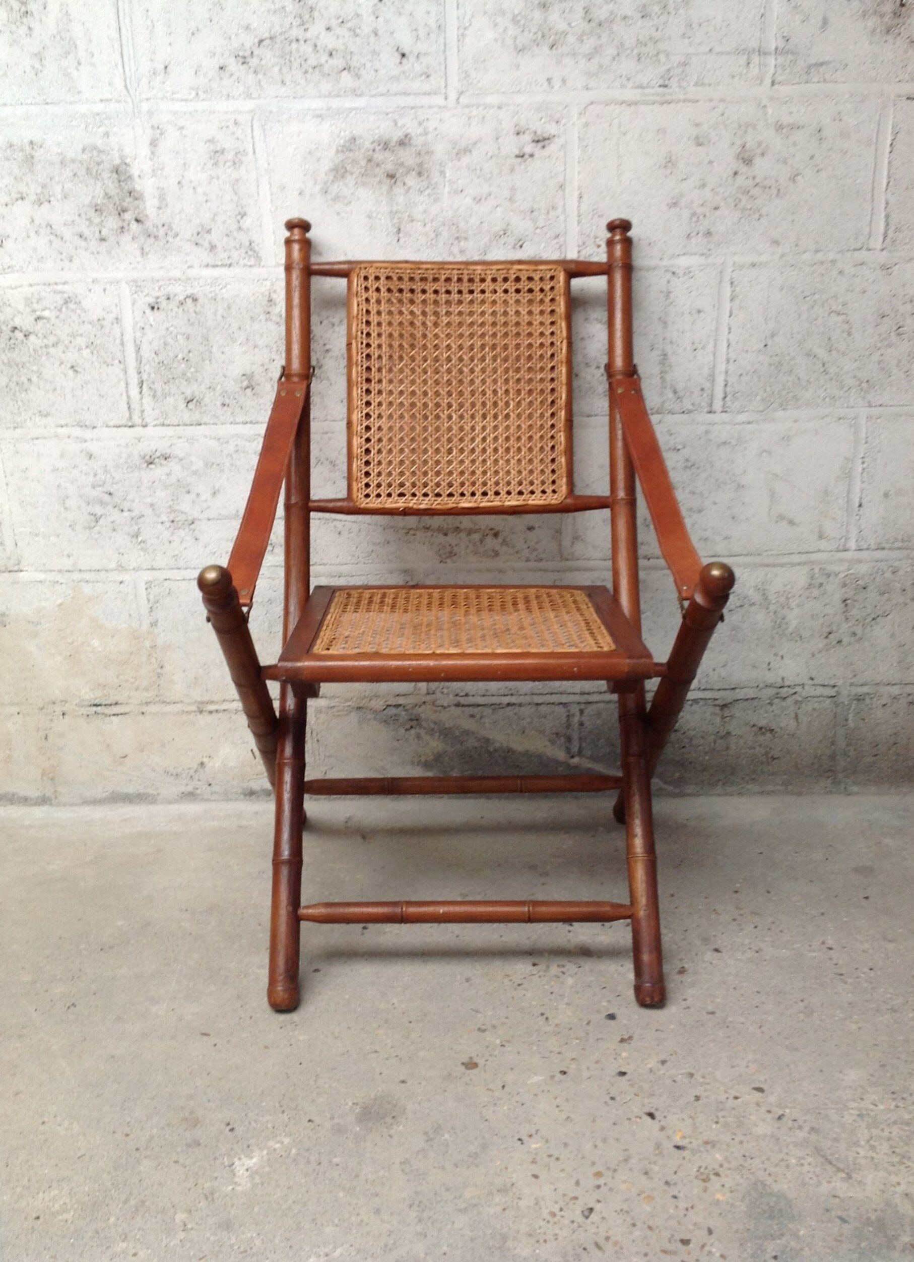 Bamboo folding armchair and caning