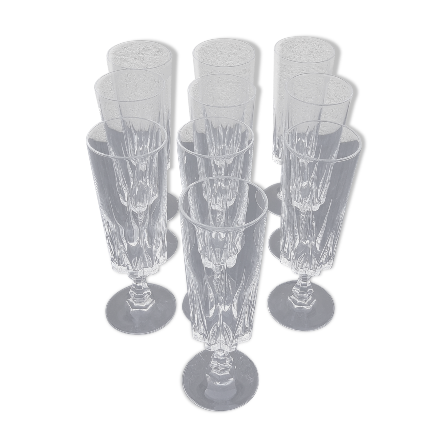 10 glasses crystal champagne flutes model Louvre H 16.5 cm