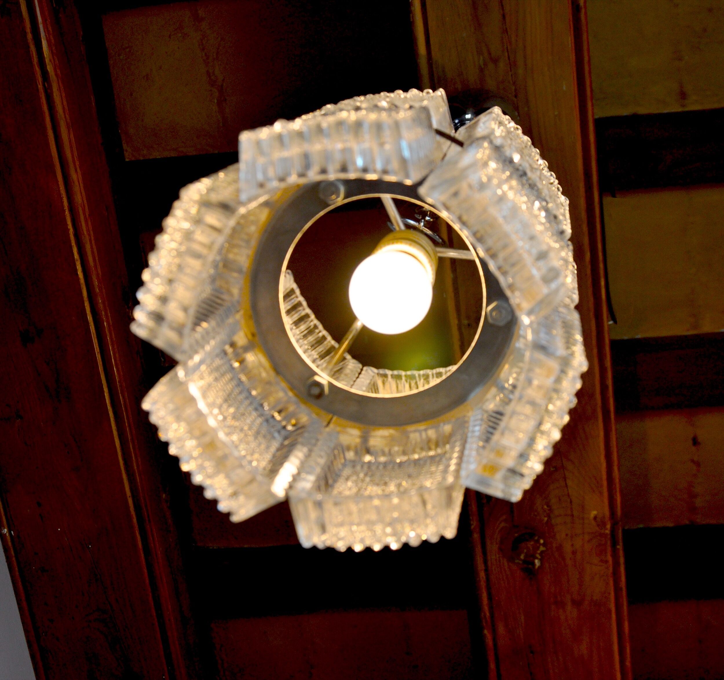 Chandelier by Kaiser Leuchten in frosted glass Germany 1960