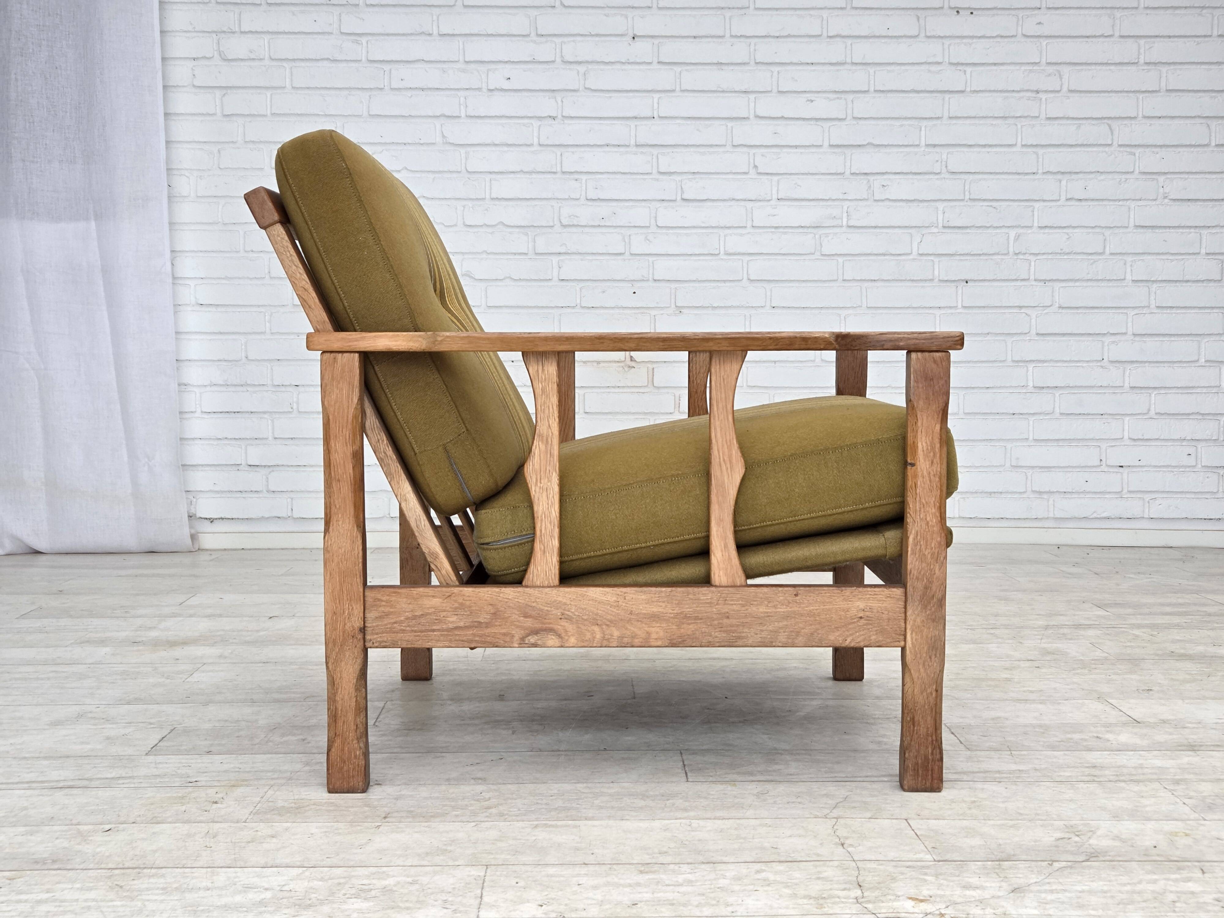 1970s, Danish armchair, furniture wool, solid oak wood.