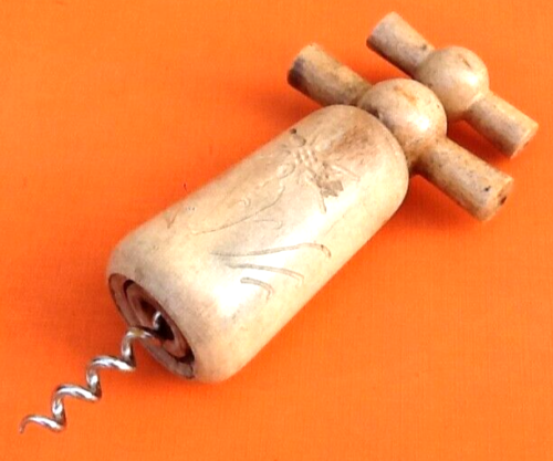 Double helix wood corkscrew, sculpture of an edelweiss