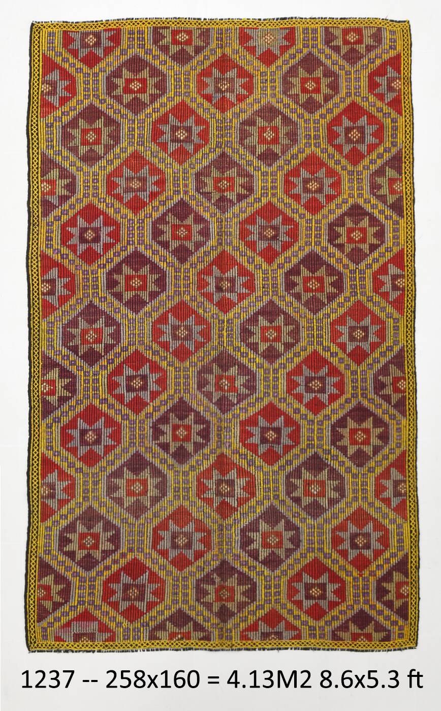 5x8 Burgundy & Yellow Vintage Kilim Rug, 160x258Cm